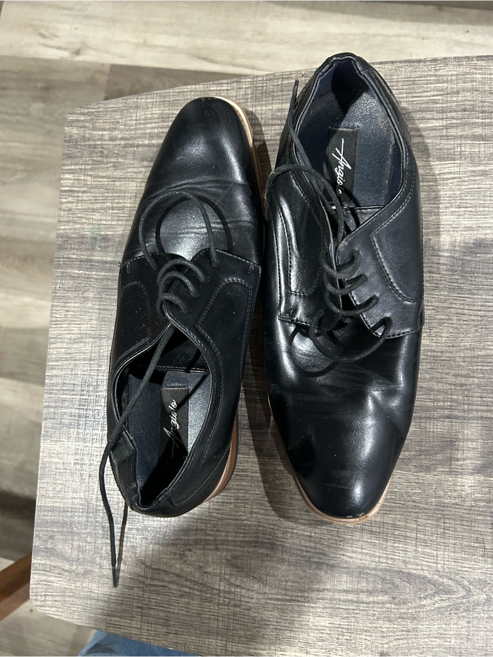 Aldo Black Leather Derby Oxfords with Tan Outsole
